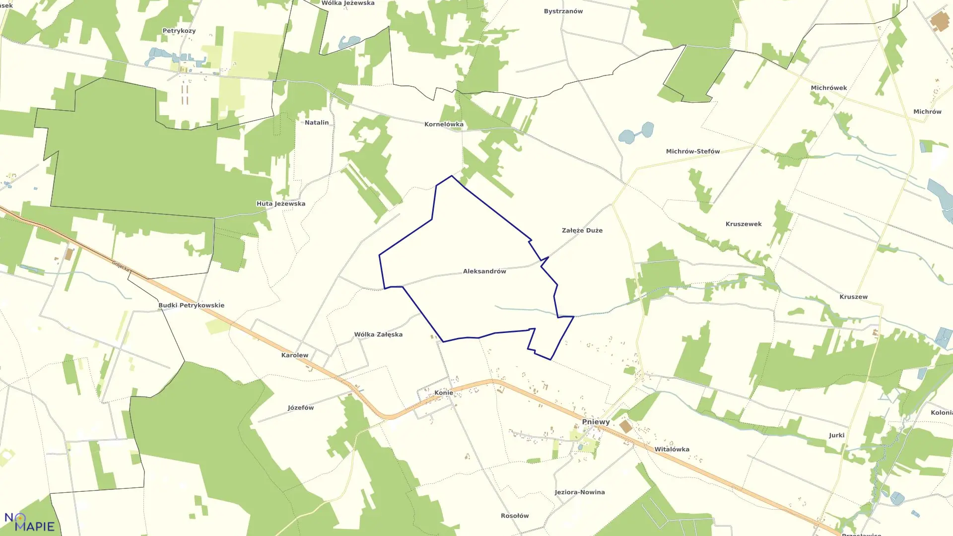 Mapa obrębu ALEKSANDRÓW w gminie Pniewy