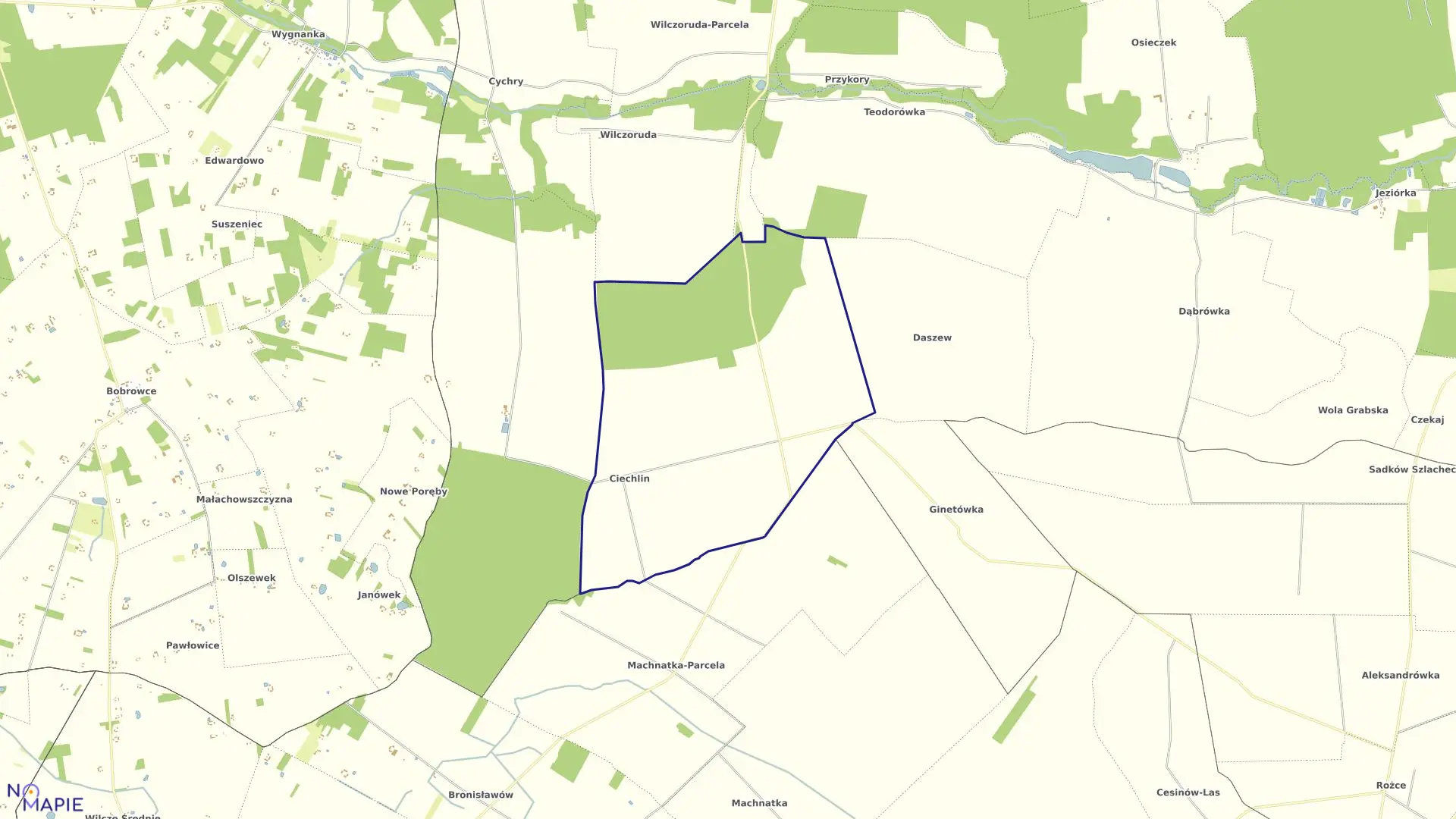 Mapa obrębu CIECHLIN w gminie Pniewy
