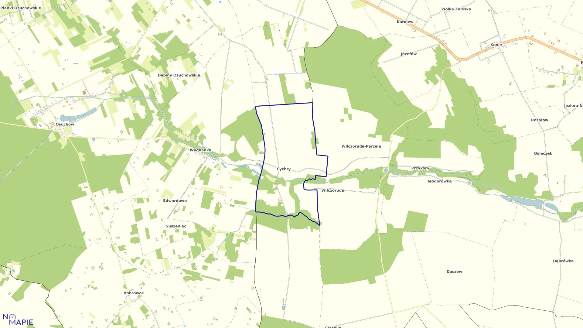 Mapa obrębu CYCHRY w gminie Pniewy