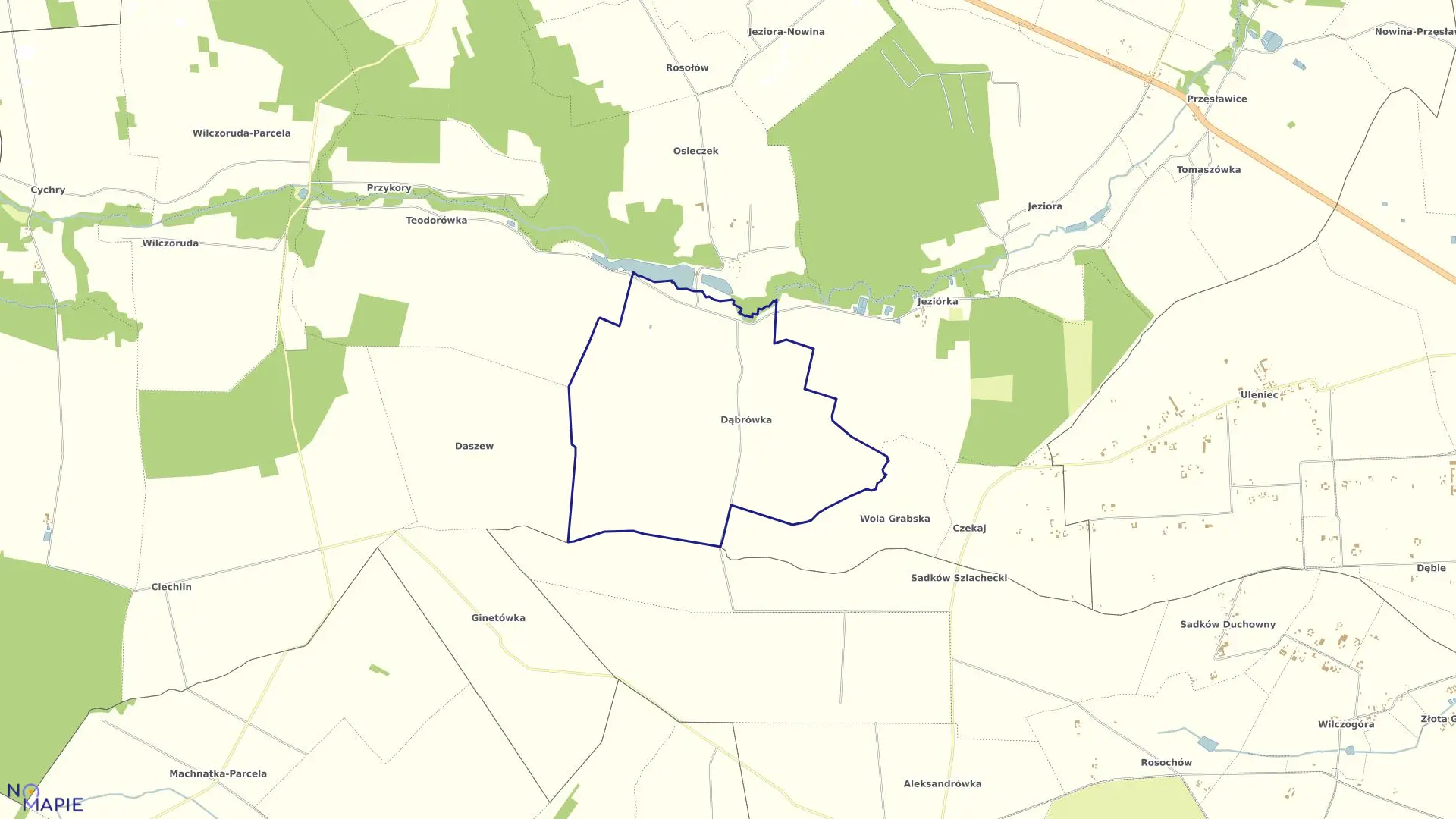 Mapa obrębu DĄBRÓWKA w gminie Pniewy