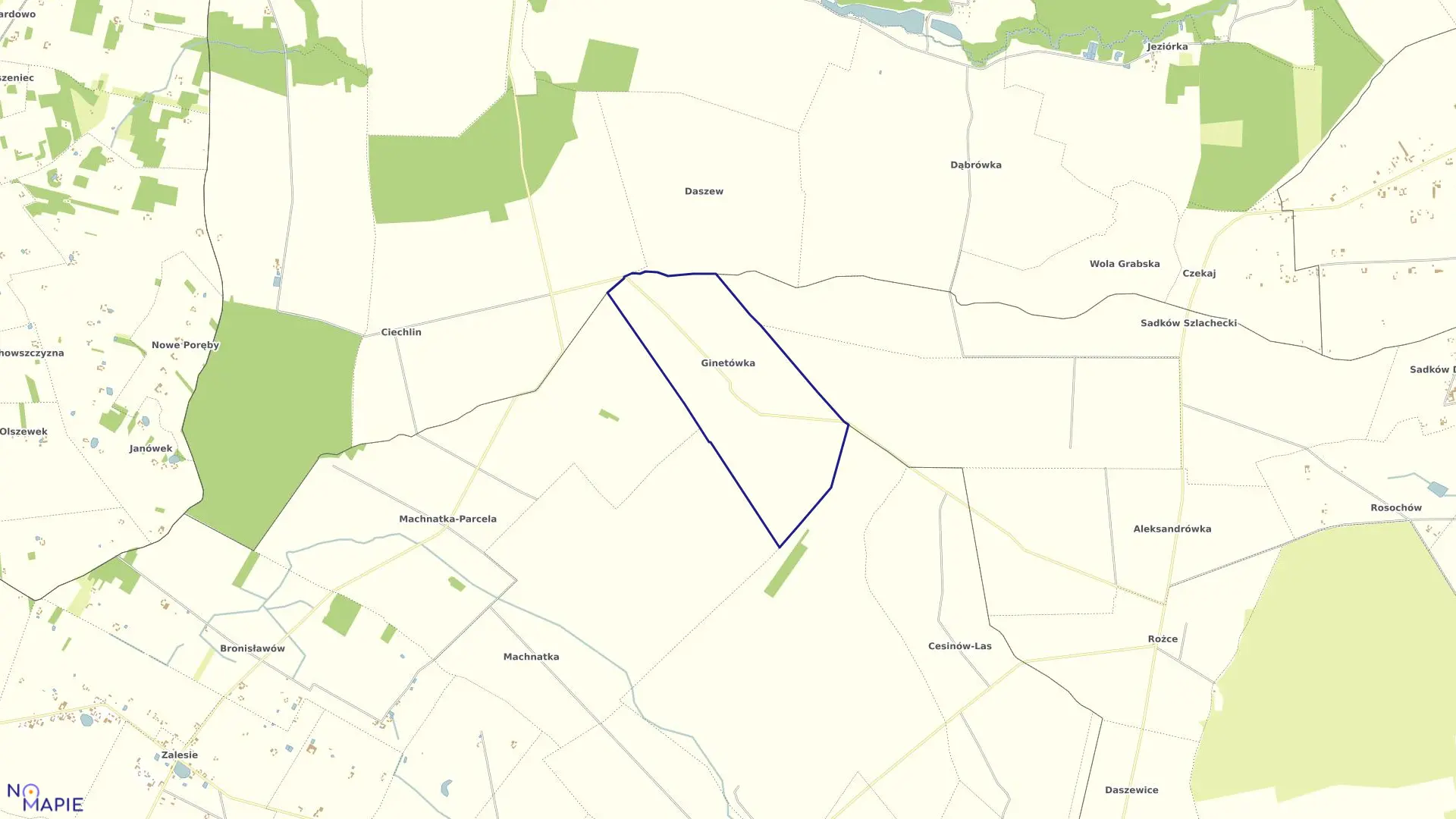 Mapa obrębu GINETÓWKA w gminie Pniewy